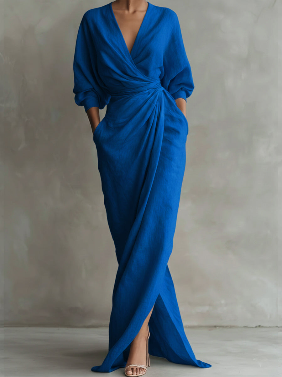 Women's Wrap Front Tie Waist Maxi Dress