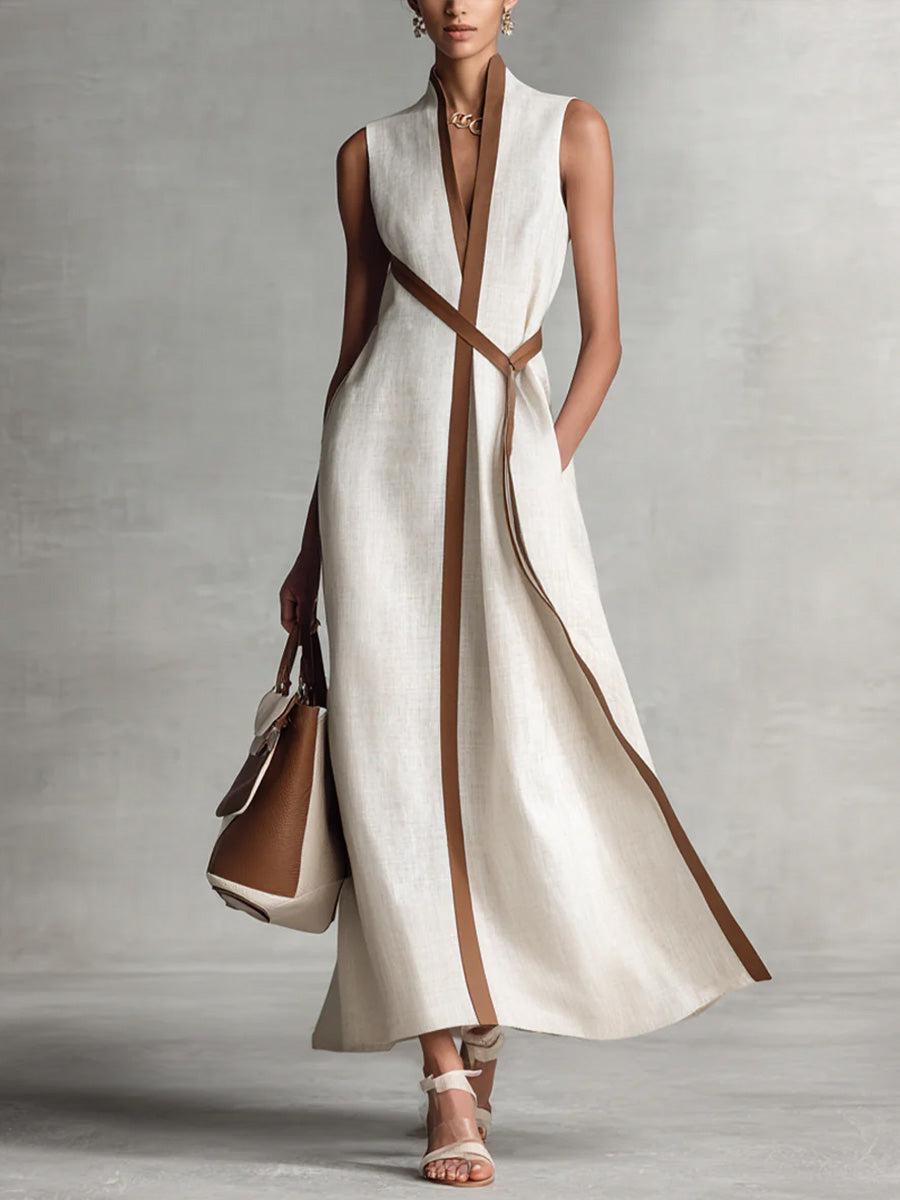Women's Stand Collar Sleeveless Maxi Dress