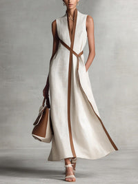 Women's Stand Collar Sleeveless Maxi Dress
