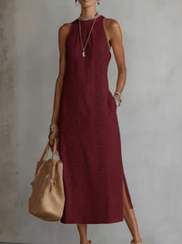 Women's Sleeveless Lace Detail High Neck Midi Dress