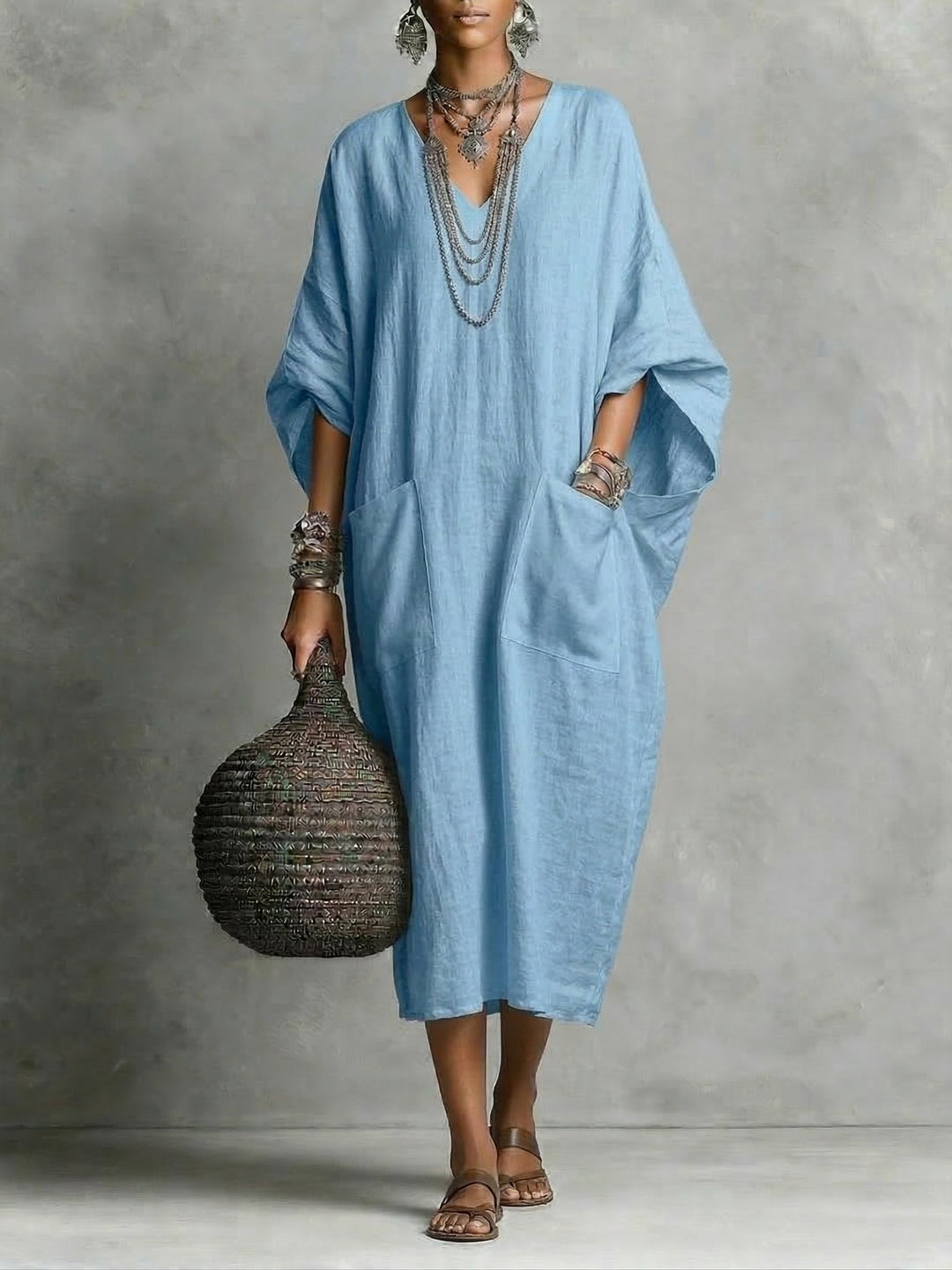Women's Relaxed Wide Sleeve Kaftan Maxi Dress
