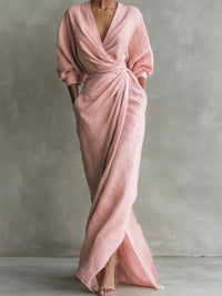 Women's Wrap Front Tie Waist Maxi Dress