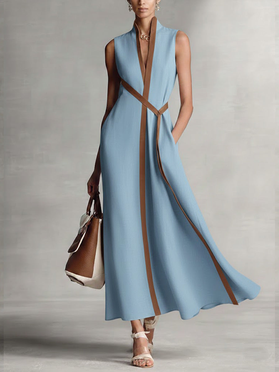 Women's Stand Collar Sleeveless Maxi Dress