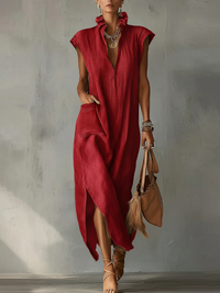 Women's Ruffle Collar Tiered Maxi Dress