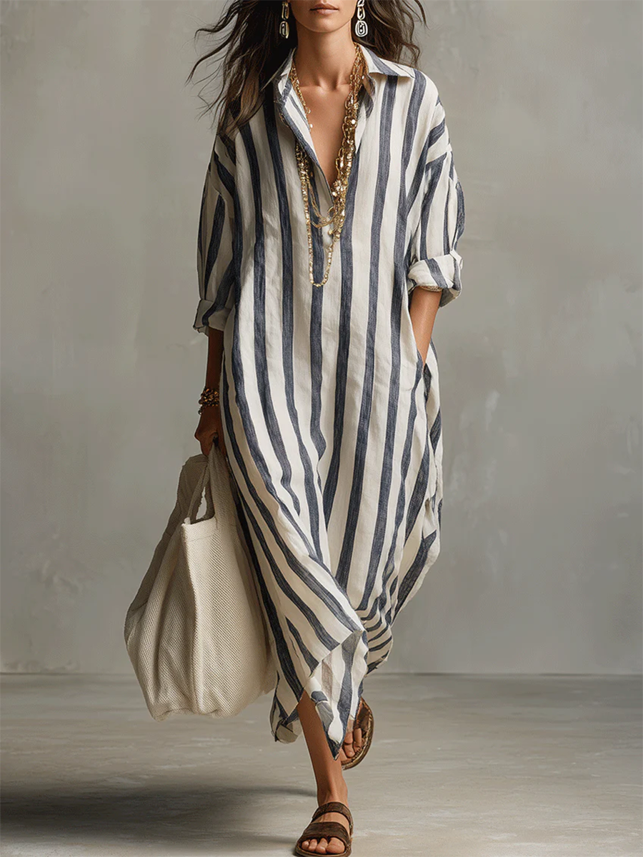 Women's Striped Relaxed Silhouette Maxi Dress