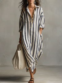 Women's Striped Relaxed Silhouette Maxi Dress