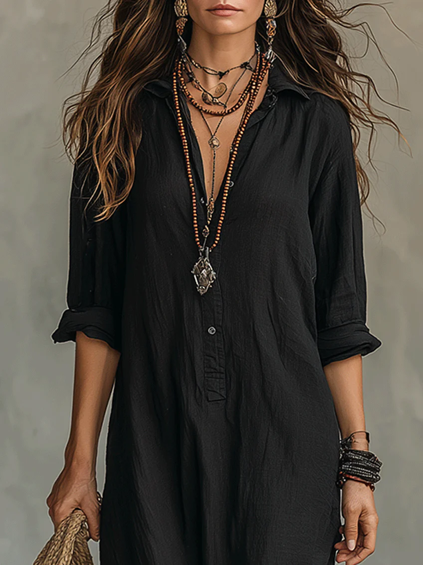 Women's Relaxed Solid V-Neck Maxi Dress