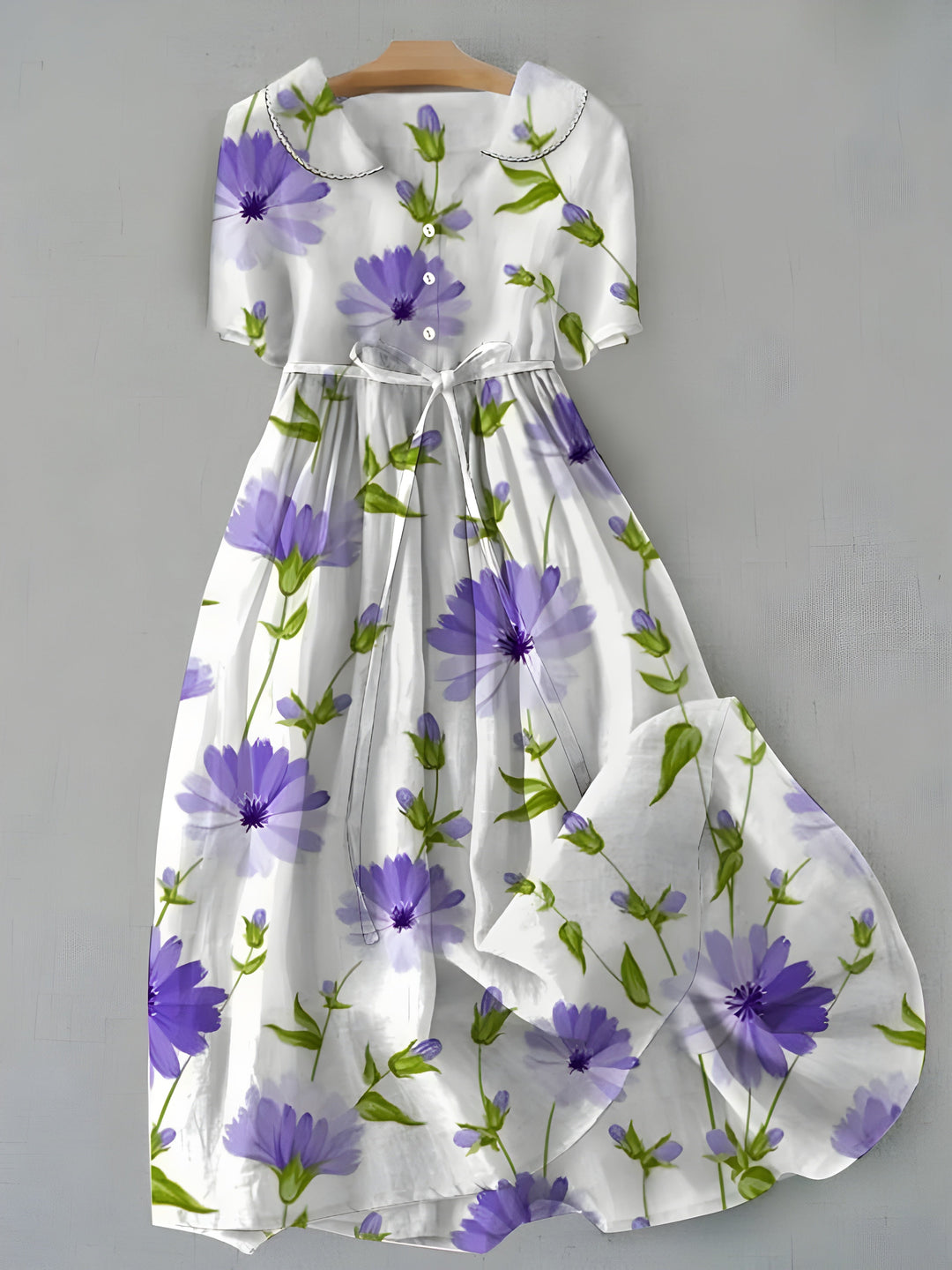 Women's Lavender Floral Tie Waist Midi Dress