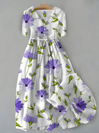Women's Lavender Floral Tie Waist Midi Dress