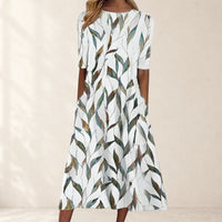Women's Floral Print Round Neck Midi Dress