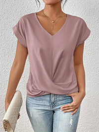 Women's Draped V-Neck Short Sleeve T-Shirt