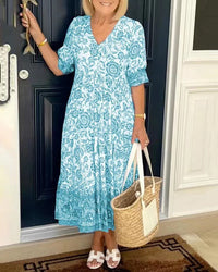 Women's Elegant V-Neck Floral Dress