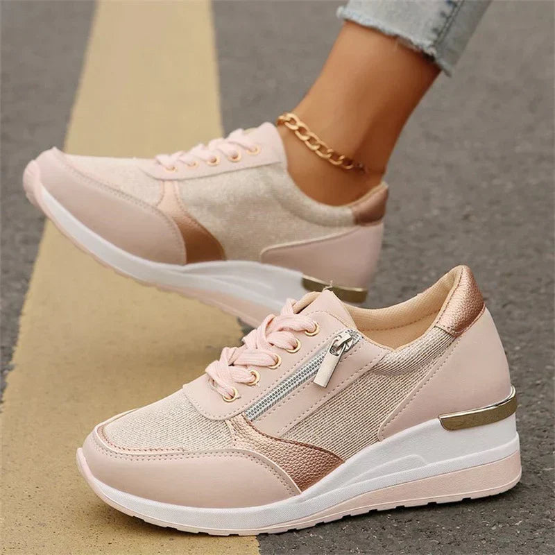 Women's Lace Up Side Zip Walking Sneakers