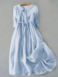 Women's Sky Blue Half Sleeve Lace Tie Dress