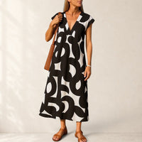 Women's Printed Flowing V-Neck Dress