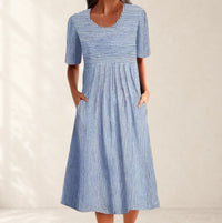 Women's Striped Button Detail Midi Dress