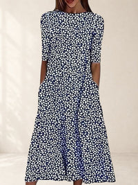 Women's Floral Boat Neck Midi Dress