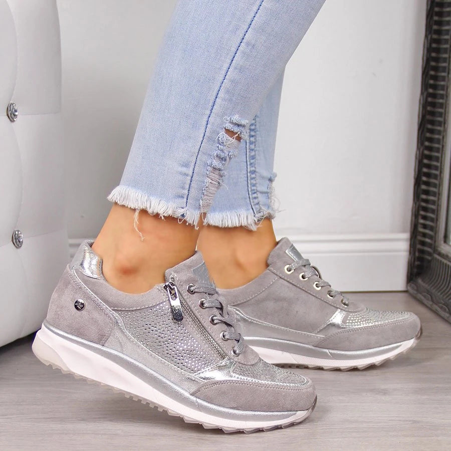 Women's Textured Panel Side Zip Low Top Sneakers