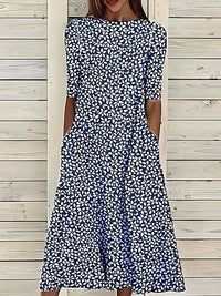 Women's Floral Print A-Line Midi Dress